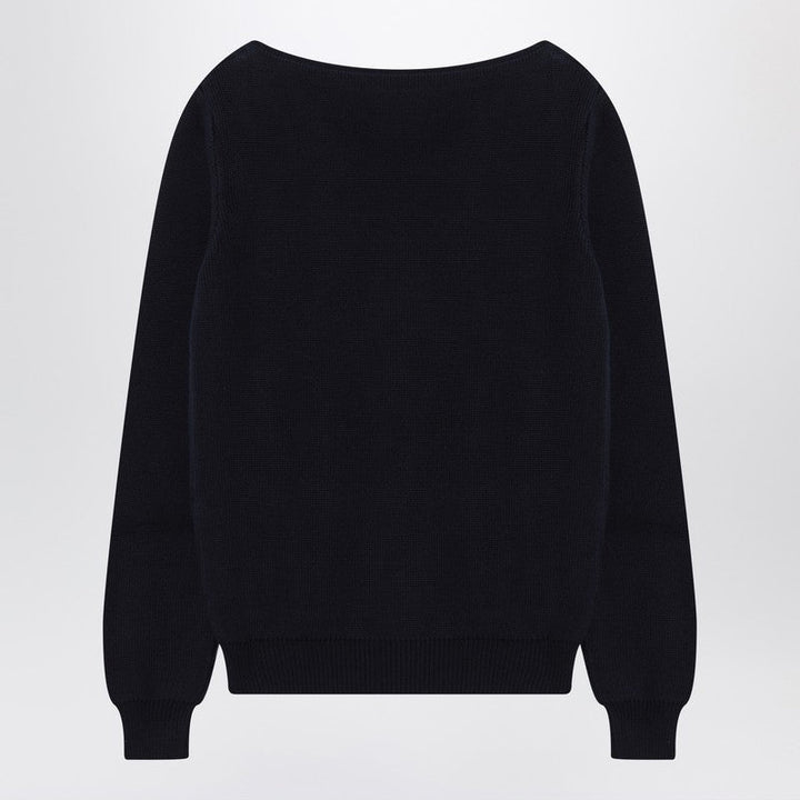 Prada Blue Cotton Sweater With Geometric Details Women
