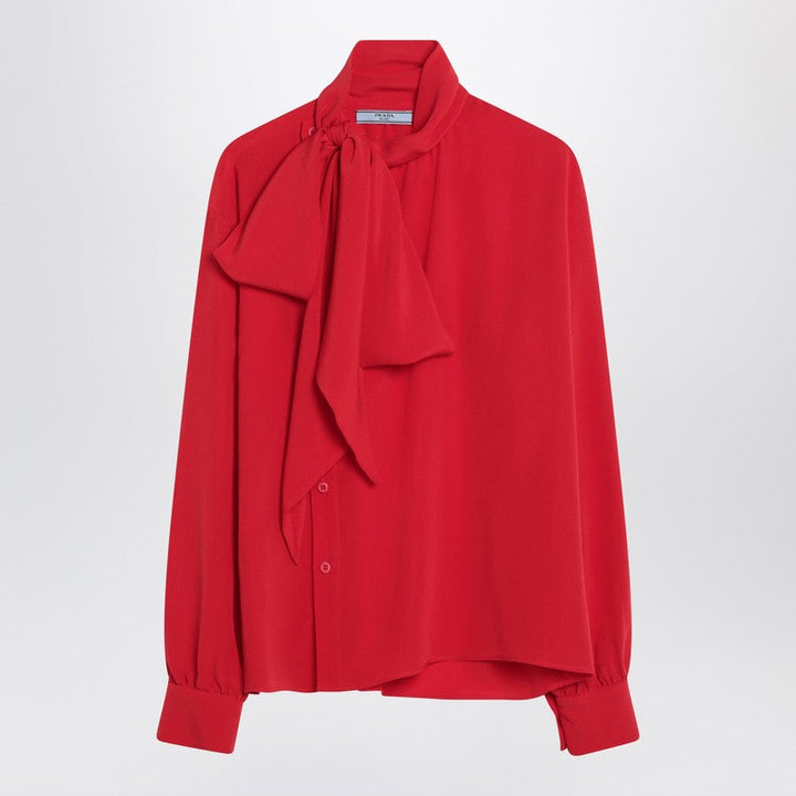 Prada Red Silk Blouse With Scarf Women