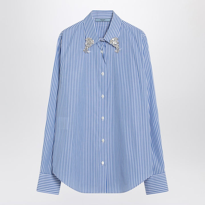 Prada Light Blue Poplin Shirt With Rhinestones Women