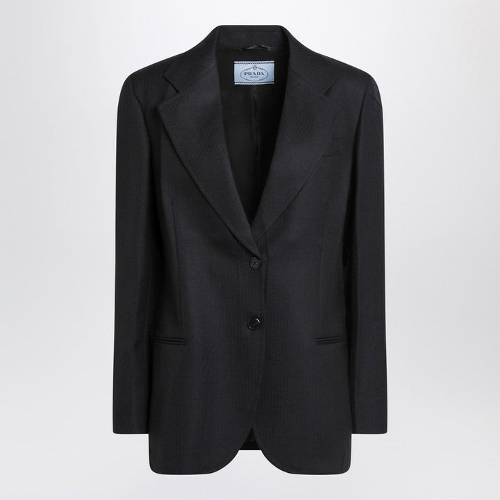 Prada Blue Single-Breasted Jacket In Wool Women