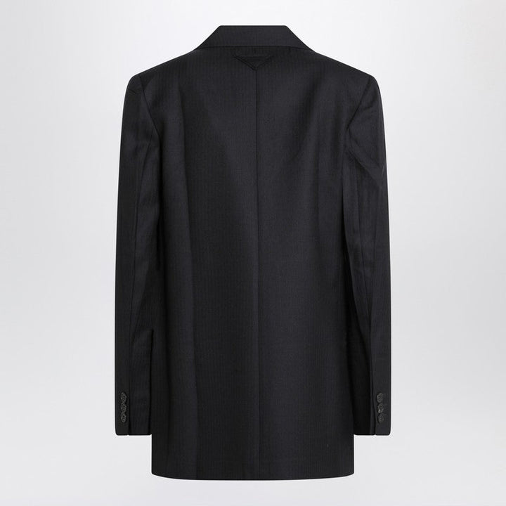 Prada Blue Single-Breasted Jacket In Wool Women