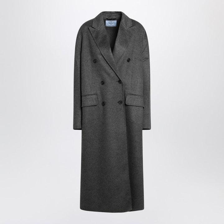 Prada Grey Double-Breasted Wool And Cashmere Coat Women