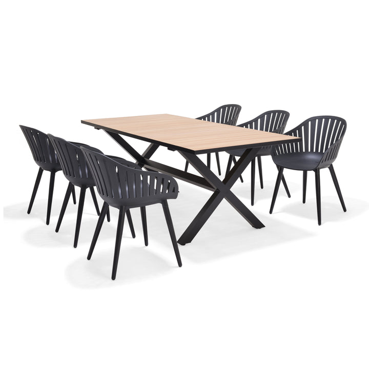 Panama Dark Rectangular Table and 6 Nassau Black Aluminum
