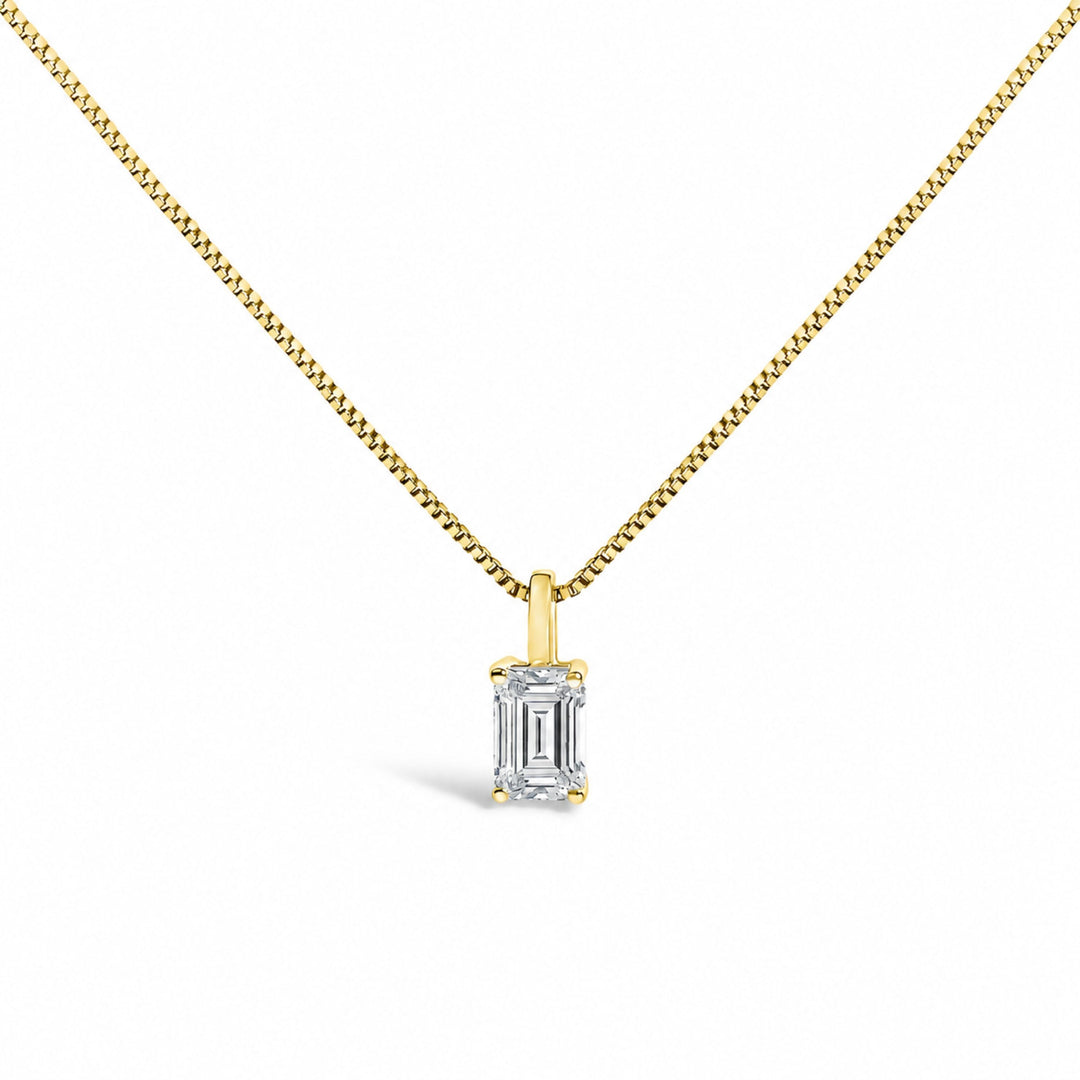 14K White Gold 3/4 Cttw Lab Grown Emerald Cut Solitaire Diamond Pendant Necklace