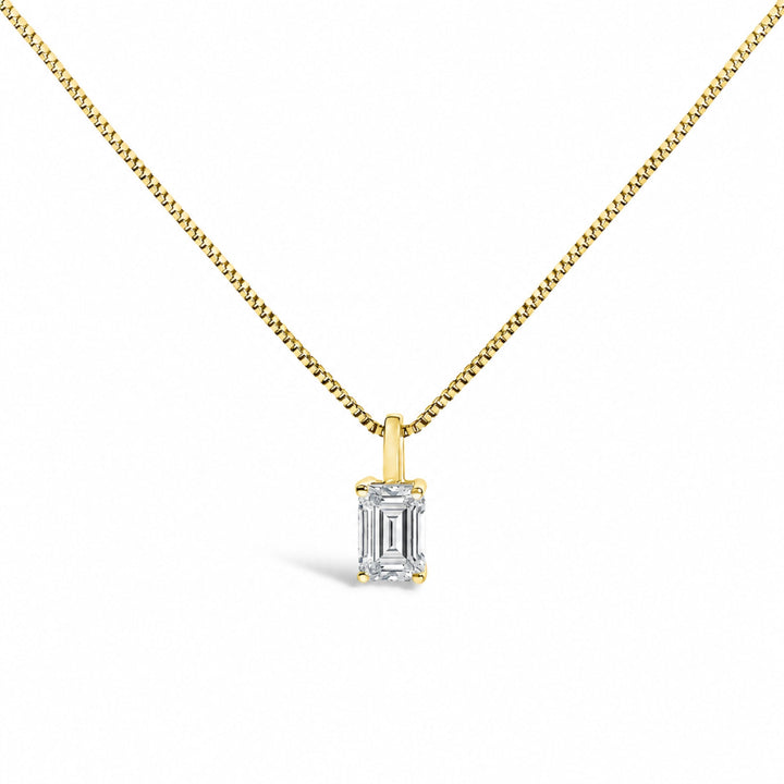 14K White Gold 3/4 Cttw Lab Grown Emerald Cut Solitaire Diamond Pendant Necklace