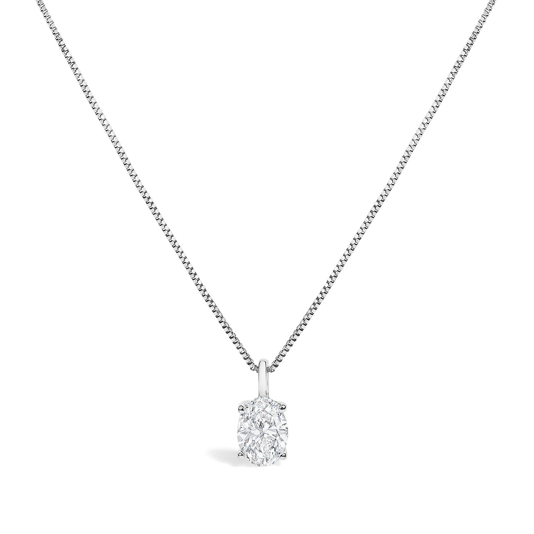 14K White Gold 1.00 Cttw Lab Grown Oval Solitaire Diamond Pendant Necklace