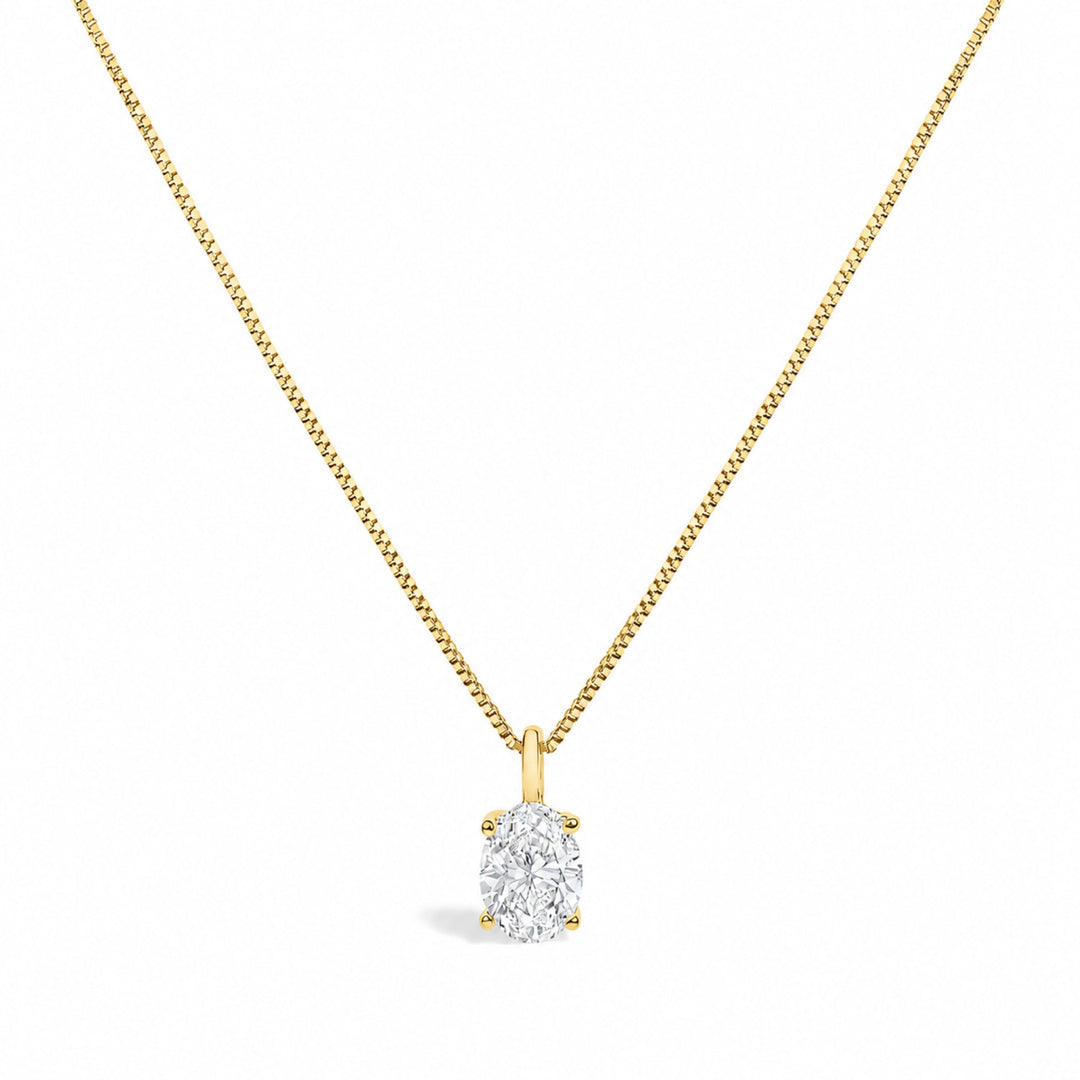 14K White Gold 1.00 Cttw Lab Grown Oval Solitaire Diamond Pendant Necklace