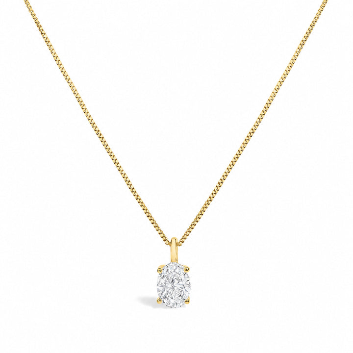 14K White Gold 1.00 Cttw Lab Grown Oval Solitaire Diamond Pendant Necklace