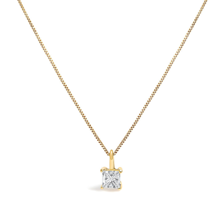 14K Yellow Gold 1/2 Cttw Lab Grown Princess Diamond Solitaire Pendant Necklace