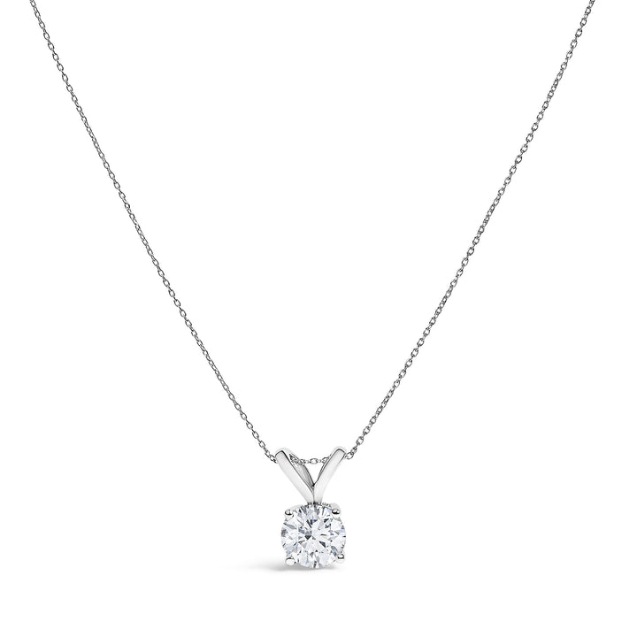 14K White Gold 1.00 Cttw Lab Grown Diamond Round Solitaire Pendant Necklace