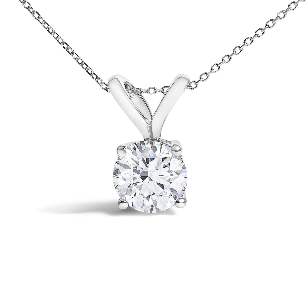 14K White Gold 1.00 Cttw Lab Grown Diamond Round Solitaire Pendant Necklace