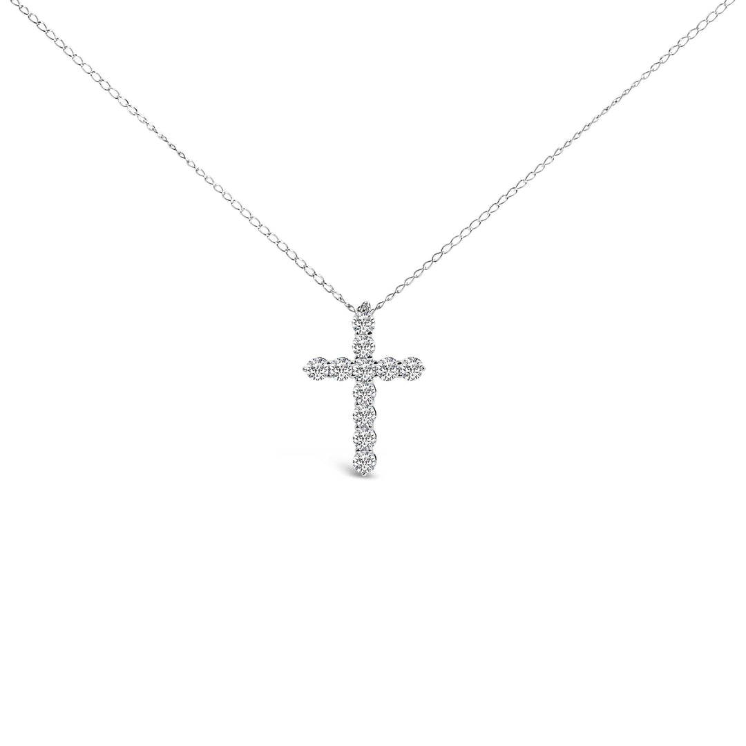 14K White Gold 1/2 Cttw Lab Grown Diamond 11 Stone Cross Pendant Necklace