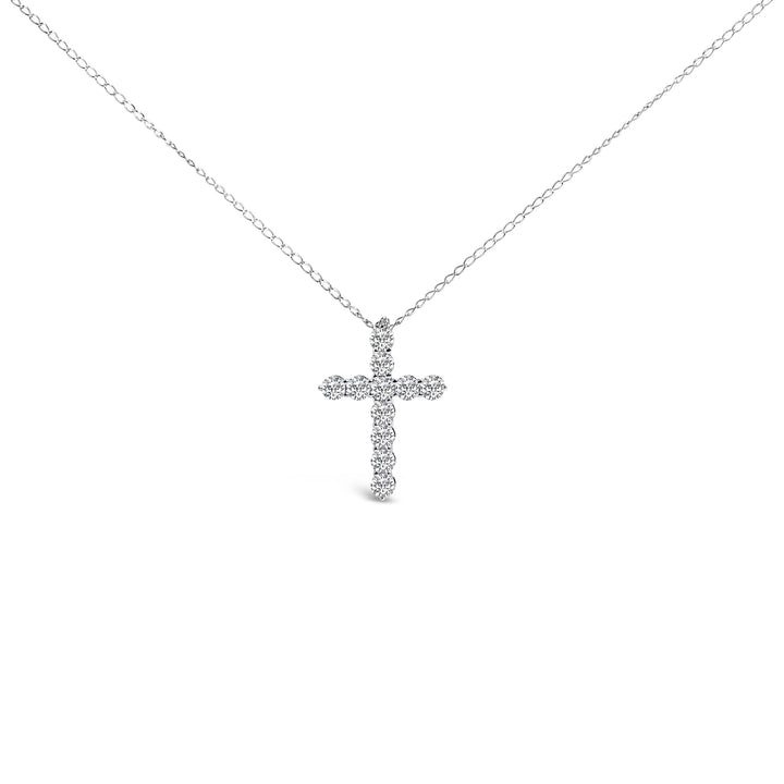 14K White Gold 1/2 Cttw Lab Grown Diamond 11 Stone Cross Pendant Necklace
