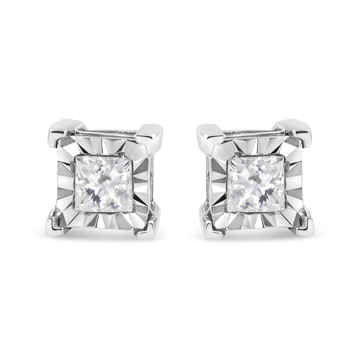 .925 Sterling Silver 1/2 Cttw Miracle Set Princess-cut Diamond Solitaire Stud Earrings (H-I Color, I1-I2 Clarity)