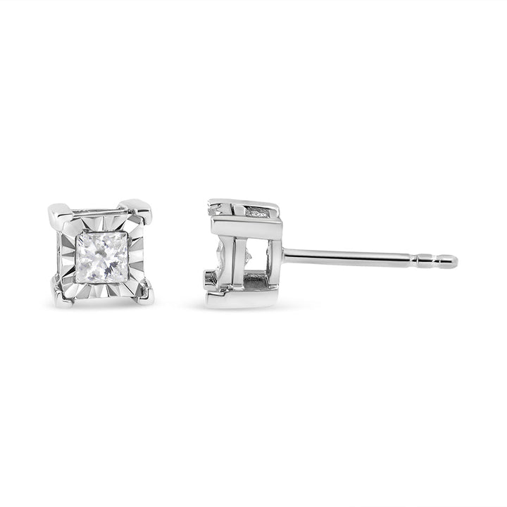 .925 Sterling Silver 1/2 Cttw Miracle Set Princess-cut Diamond Solitaire Stud Earrings (H-I Color, I1-I2 Clarity)