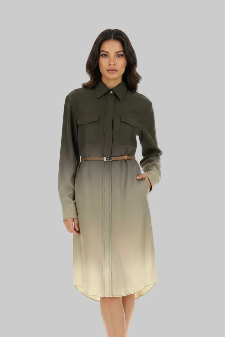 Ombre dress with a belt on a white background