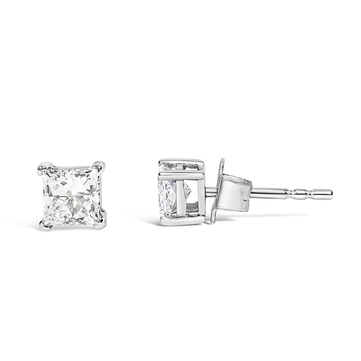 14K White Gold 3/8 Cttw Lab Grown Princess-Cut Diamond 4-Prong Solitaire Stud Earrings (VS1-VS2 Clarity, F-G Color)