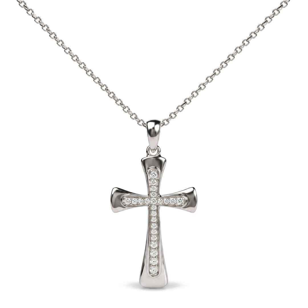 .925 Sterling Silver 1/10 Cttw Round Diamond Cross Pendant Necklace