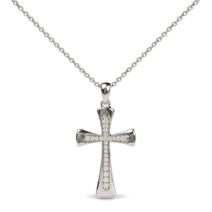 .925 Sterling Silver 1/10 Cttw Round Diamond Cross Pendant Necklace