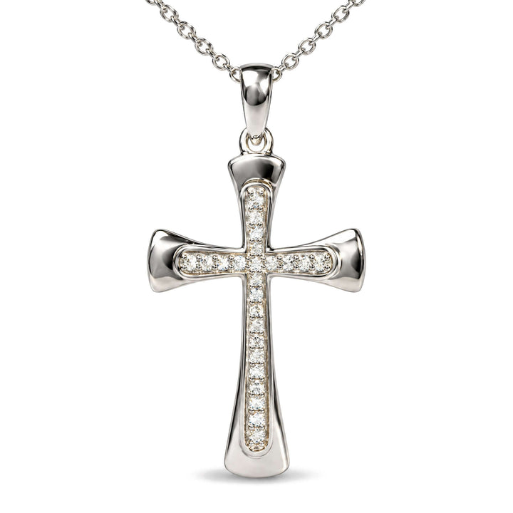 .925 Sterling Silver 1/10 Cttw Round Diamond Cross Pendant Necklace