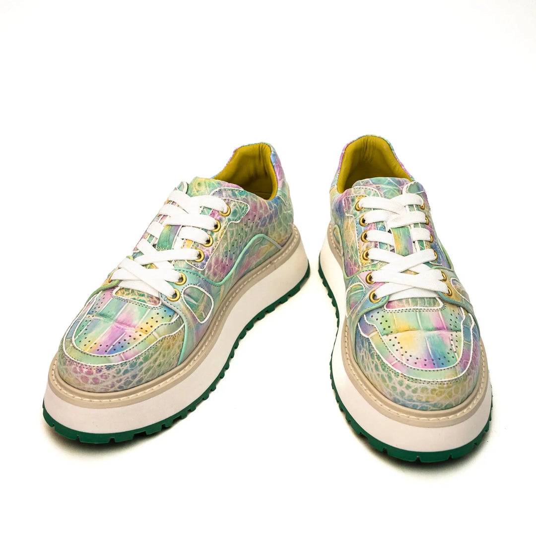 Pastel Multicolor Apron-Toe Crocodile Leather Sneakers