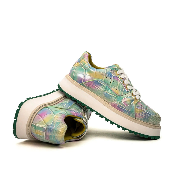 Pastel Multicolor Apron-Toe Crocodile Leather Sneakers