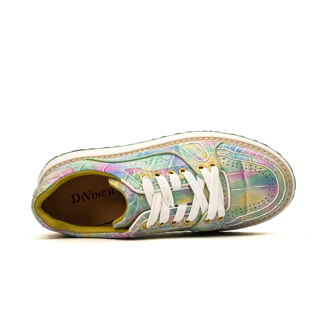 Pastel Multicolor Apron-Toe Crocodile Leather Sneakers