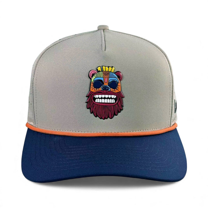 Tiki Bear Golf Hat | Snapback Cap | Built-in Magnetic Ball Marker Holder + Marker Included | Adjustable Multicolor