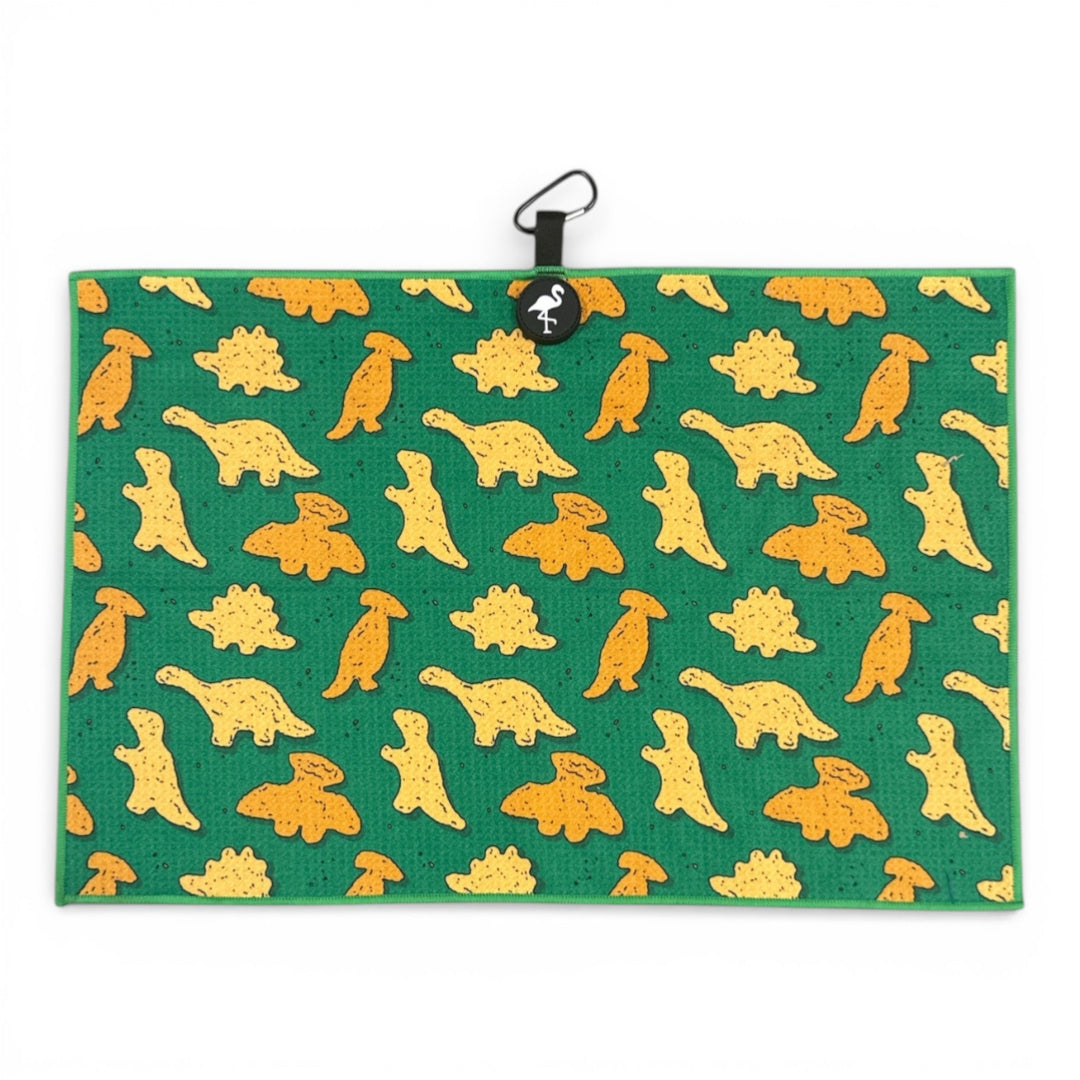 Green Dino Nugget Golf Towel | Premium Double-Sided Microfiber | Heavy-Duty Magnetic Towel with Carabiner Clip | 24 x 16 in