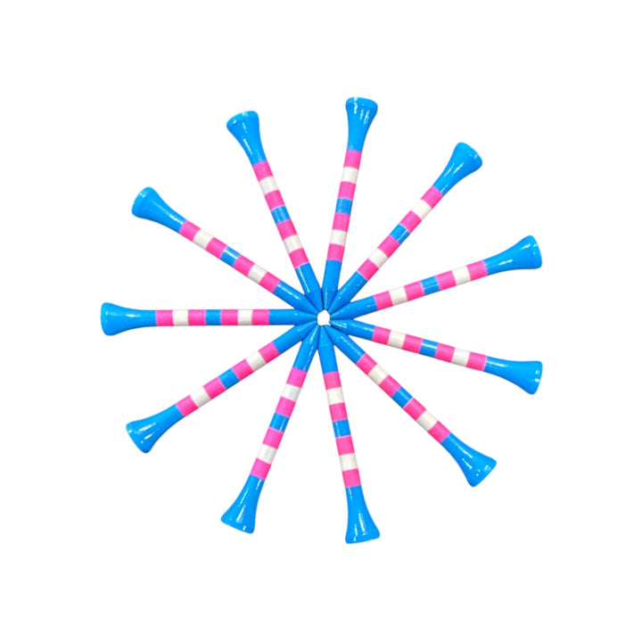 Blue Pink Stripe Premium Wooden Golf Tees | 2 3/4” Standard Size | 45 Pack Set | Durable Painted Wood Tees | Unique Designs