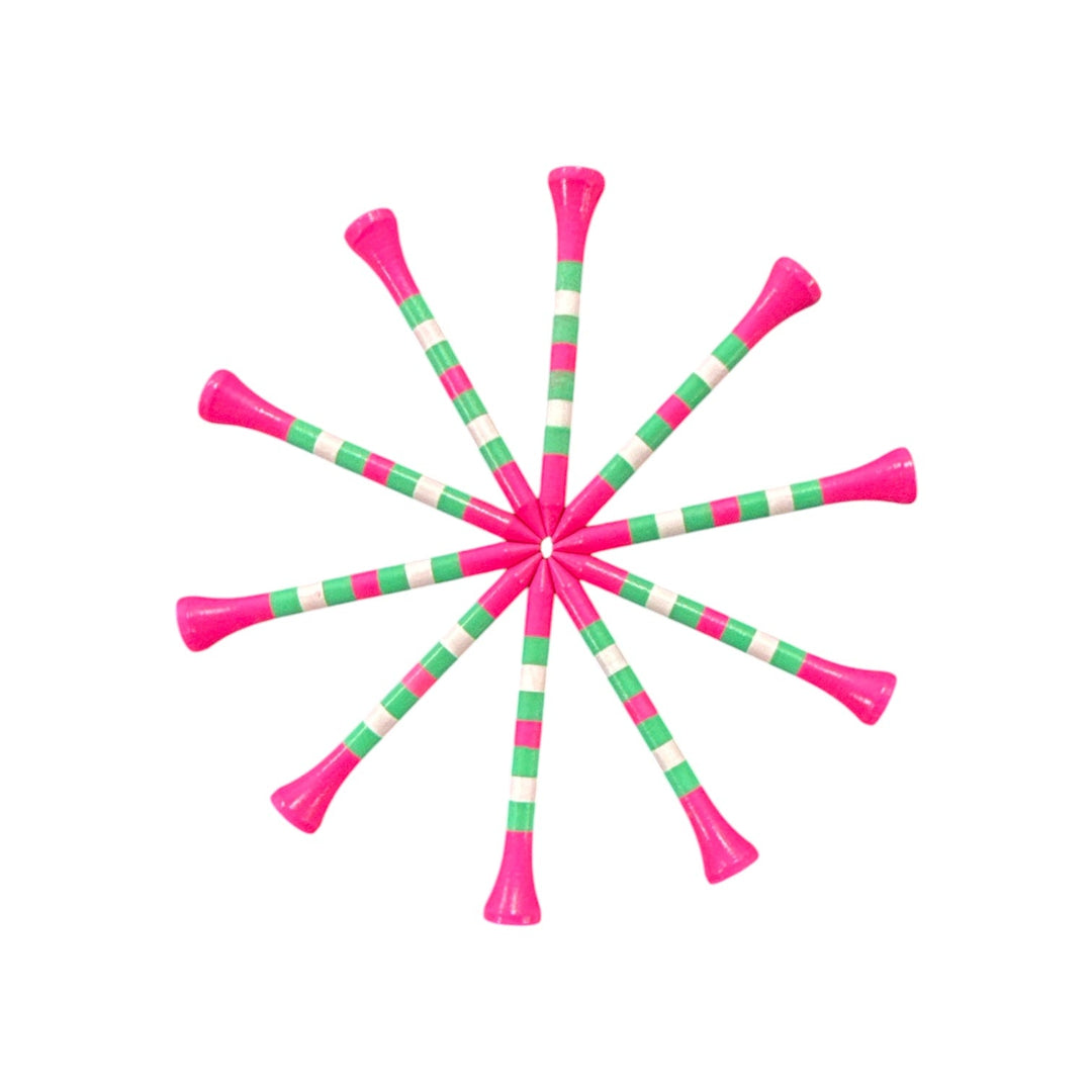 Pink Green Stripe Premium Wooden Golf Tees | 2 3/4” Standard Size | 45 Pack Set | Durable Painted Wood Tees | Unique Designs