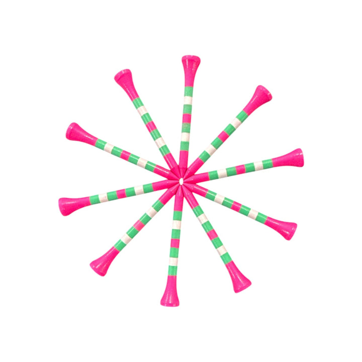 Pink Green Stripe Premium Wooden Golf Tees | 2 3/4” Standard Size | 45 Pack Set | Durable Painted Wood Tees | Unique Designs