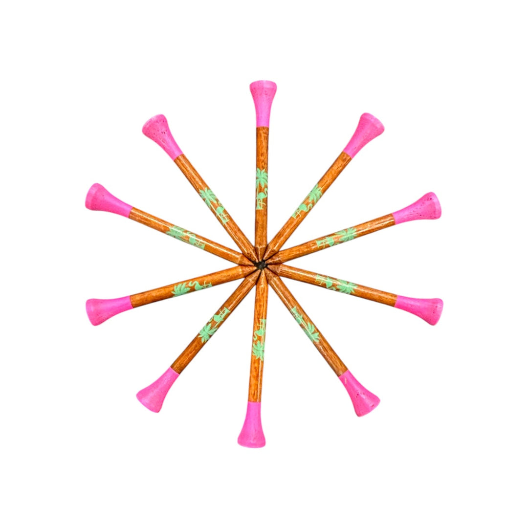 Tropical Pink Premium Wooden Golf Tees | 2 3/4” Standard Size | 45 Pack Set | Durable Painted Wood Tees | Unique Designs