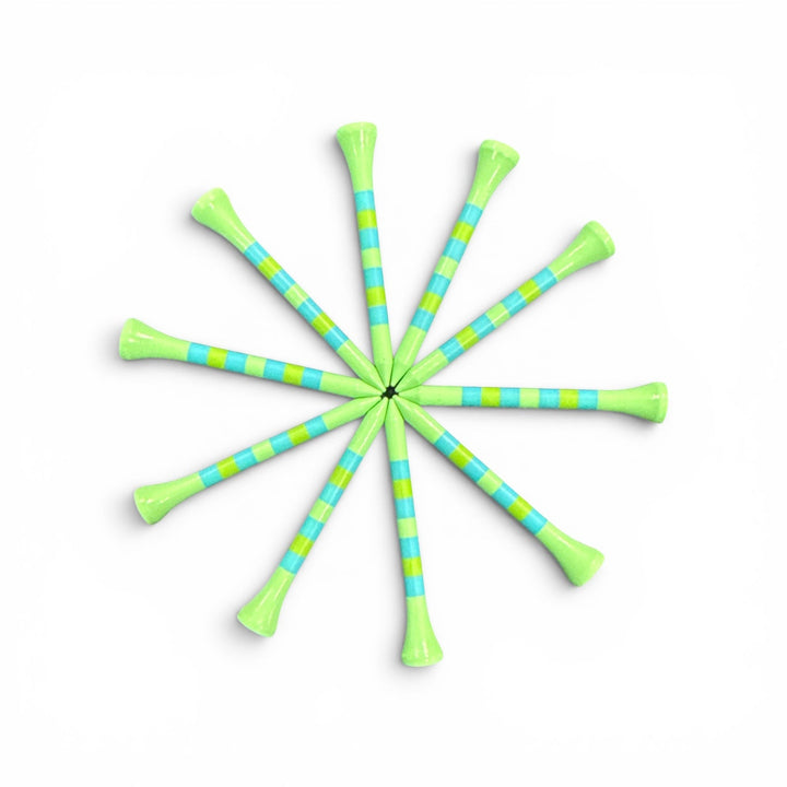 Green Blue Stripe Premium Wooden Golf Tees | 2 3/4” Standard Size | 45 Pack Set | Durable Painted Wood Tees | Unique Designs