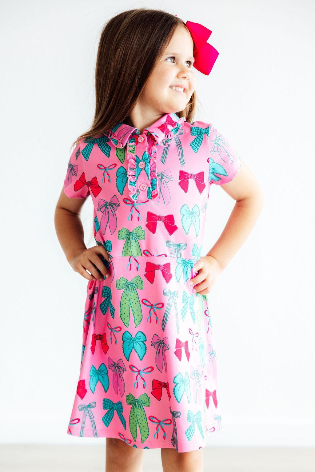 Pink Twirls &amp; Ties S/S Polo Dress