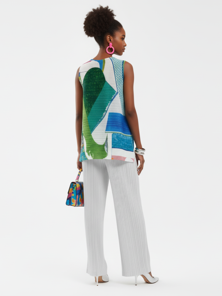 Pleated Printed Sleeveless Top, Coney Island | Women - BYMANYC ® New York