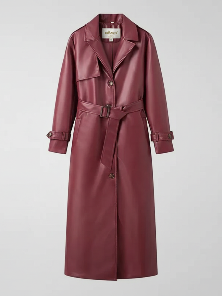 Plus-Size Long Leather-Style Windbreaker For Women, Red Hook, BYMANYC New York.