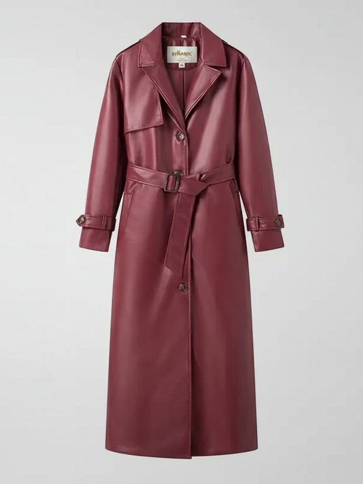 Plus-Size Long Leather-Style Windbreaker For Women, Red Hook, BYMANYC New York.