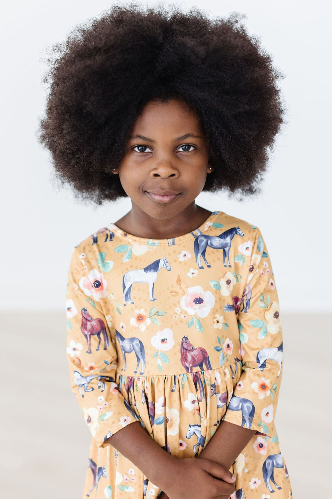 Ponies &amp; Poppies 3/4 Sleeve Pocket Twirl Dress