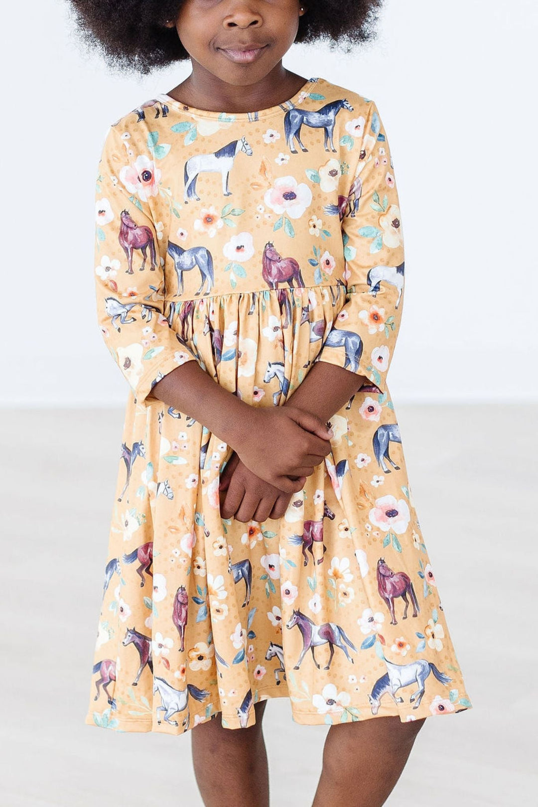 Ponies &amp; Poppies 3/4 Sleeve Pocket Twirl Dress