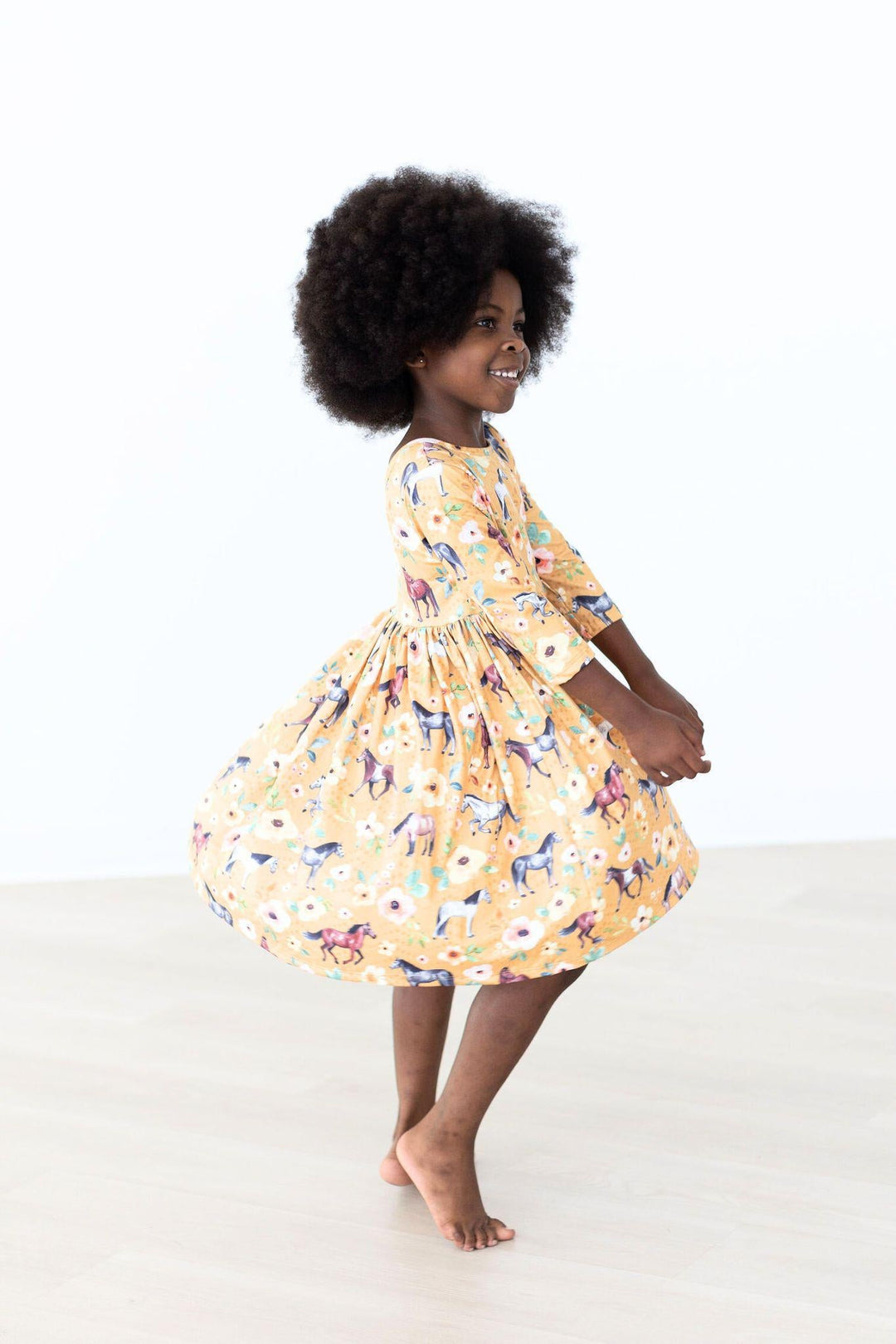 Ponies &amp; Poppies 3/4 Sleeve Pocket Twirl Dress