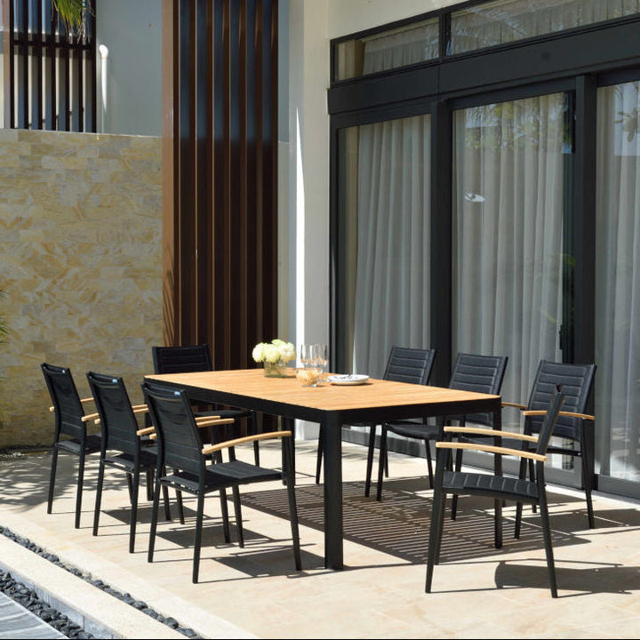 Portals Dark Lite FSC Teak Wood and Aluminum Rectangular Dining Set