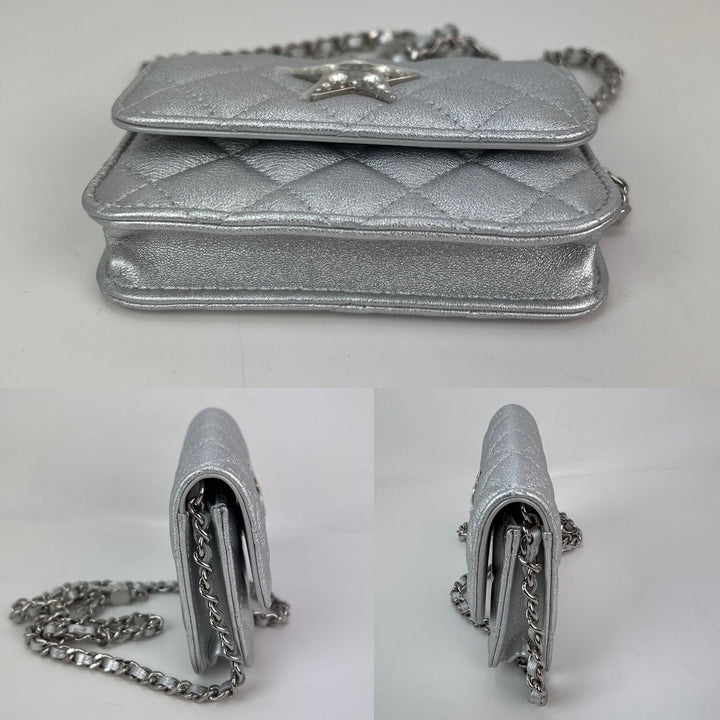 Chanel Metallic Goatskin Quilted Star Flap Waist Belt Shoulder Bag