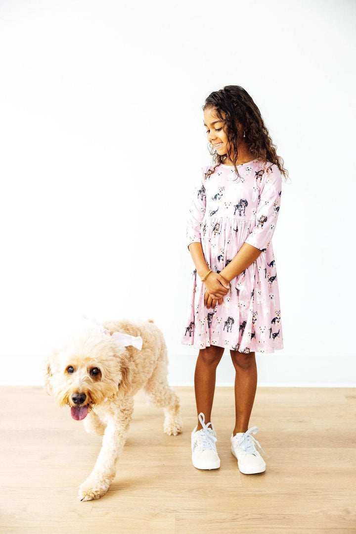 Puppy Kisses 3/4 Sleeve Pocket Twirl Dress