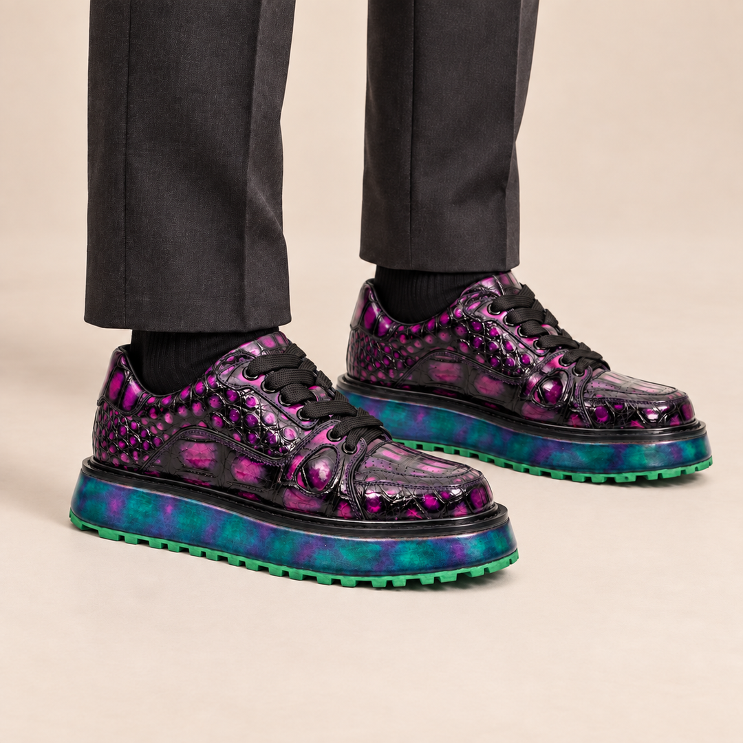 Purple Apron-Toe Crocodile Leather Sneakers