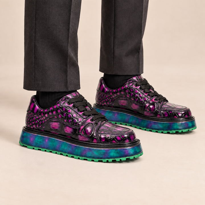 Purple Apron-Toe Crocodile Leather Sneakers