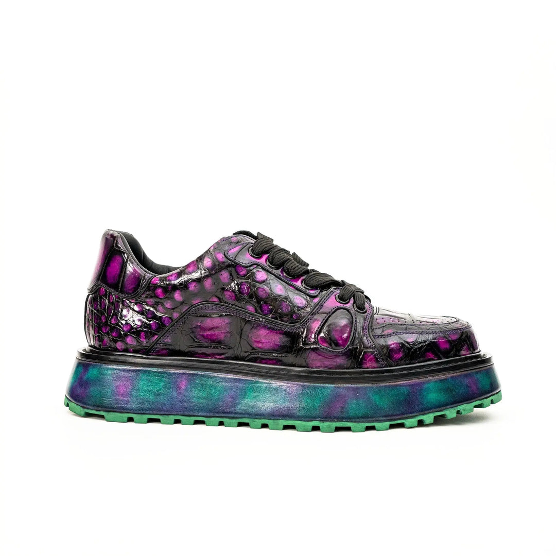 Purple Apron-Toe Crocodile Leather Sneakers