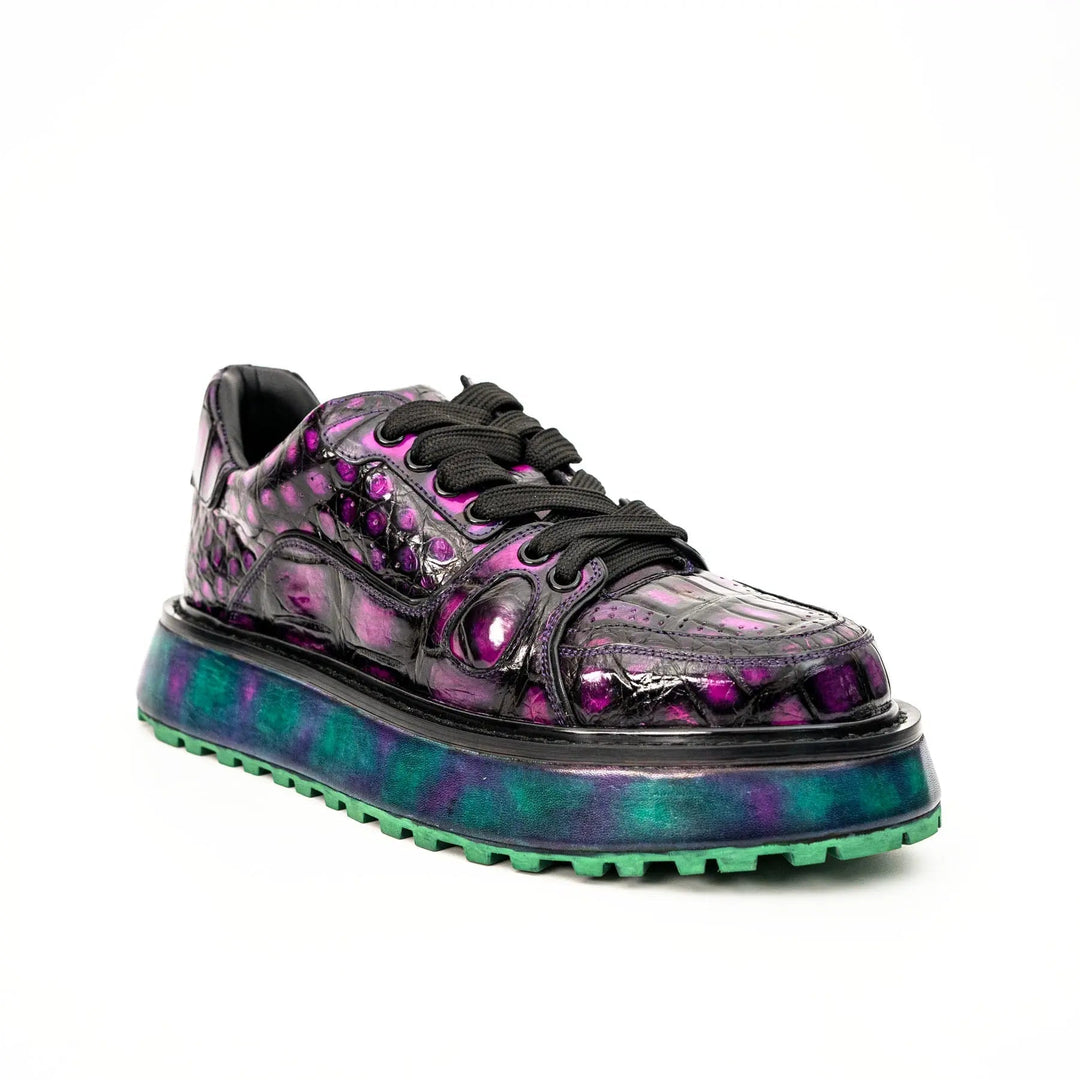 Purple Apron-Toe Crocodile Leather Sneakers