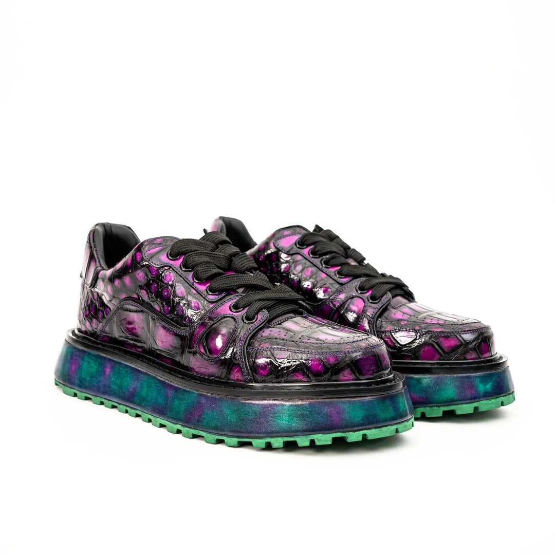 Purple Apron-Toe Crocodile Leather Sneakers
