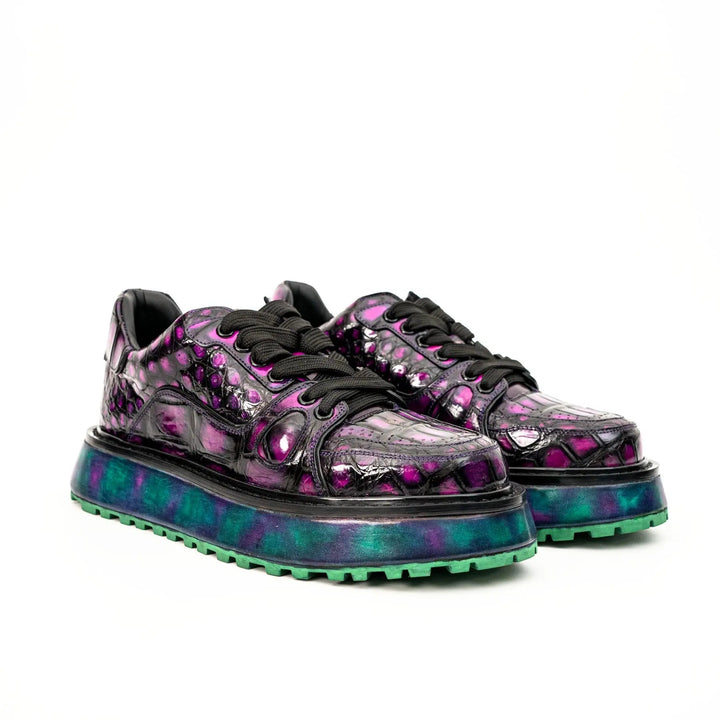 Purple Apron-Toe Crocodile Leather Sneakers